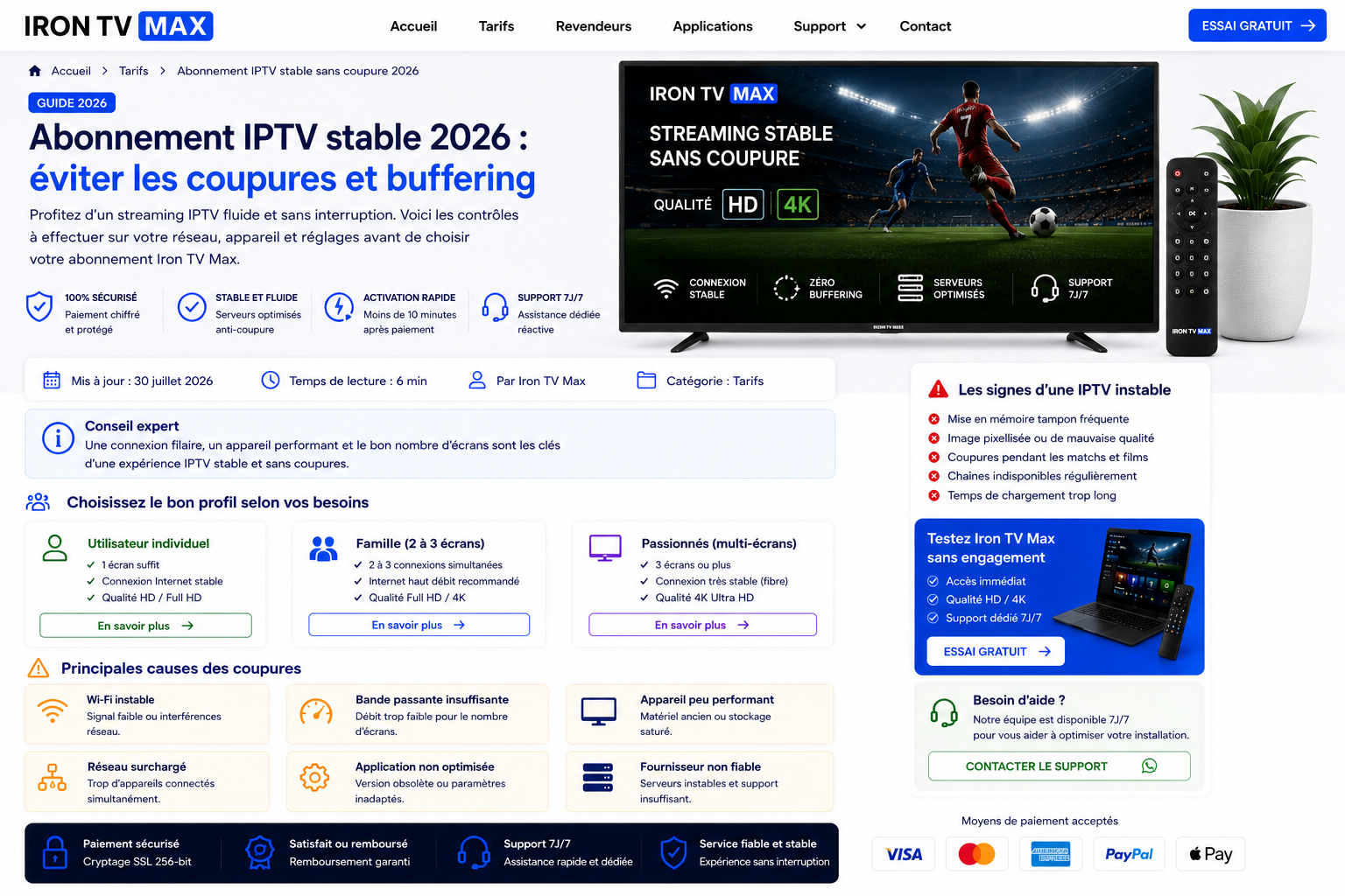 Abonnement IPTV stable : critères et limites